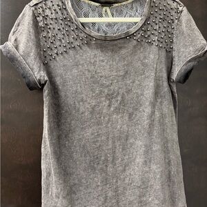 BKE Gray Studded Short Sleeve Top
